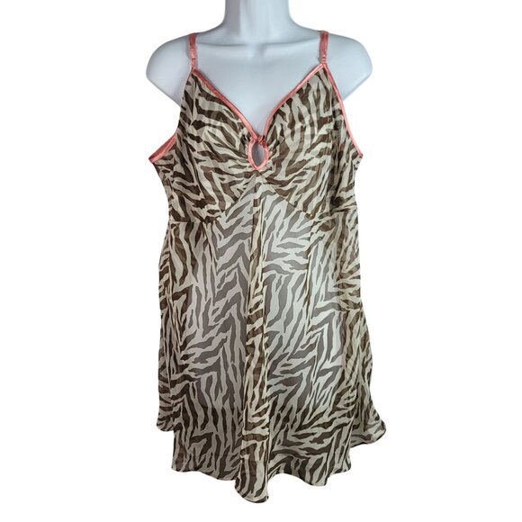 Cacique Other - Cacique Nightie Chemise Brown SZ 22 24 Sheer Lingerie Satin Adj Strap Animal Pri